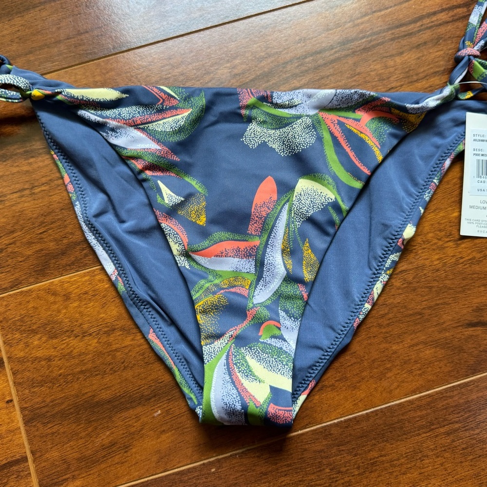 RVCA Pixie Blue Floral Bikini Swimsuit Bathing Suit Bottom Medium 10